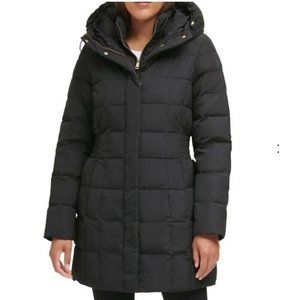 Cole Haan Jacket Coat Hooded Down Filled Quilted Black Bib Size XS NEW